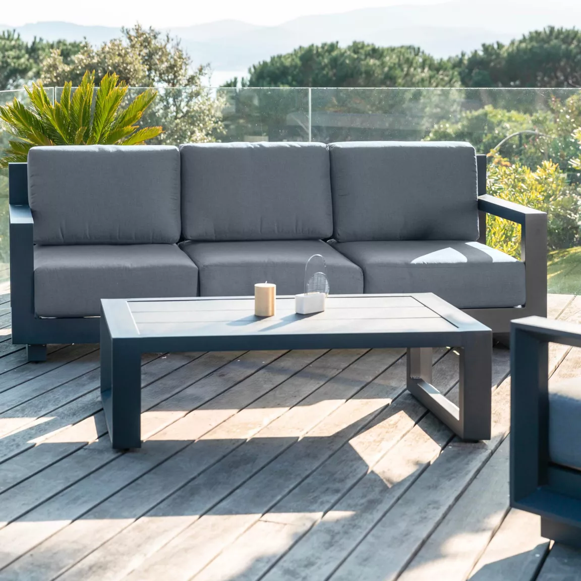 Canapé de jardin en aluminium 3 places Elba Gris anthracite