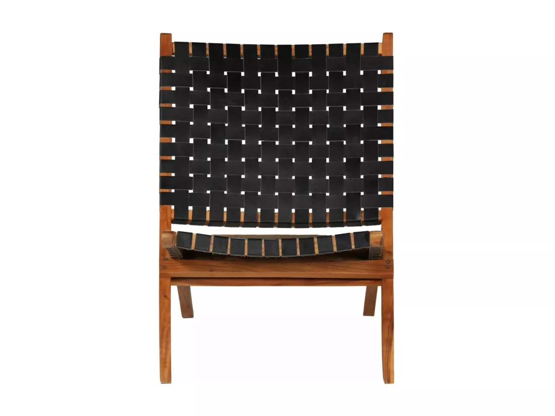 Chaise pliable bandes croisées noir cuir véritable