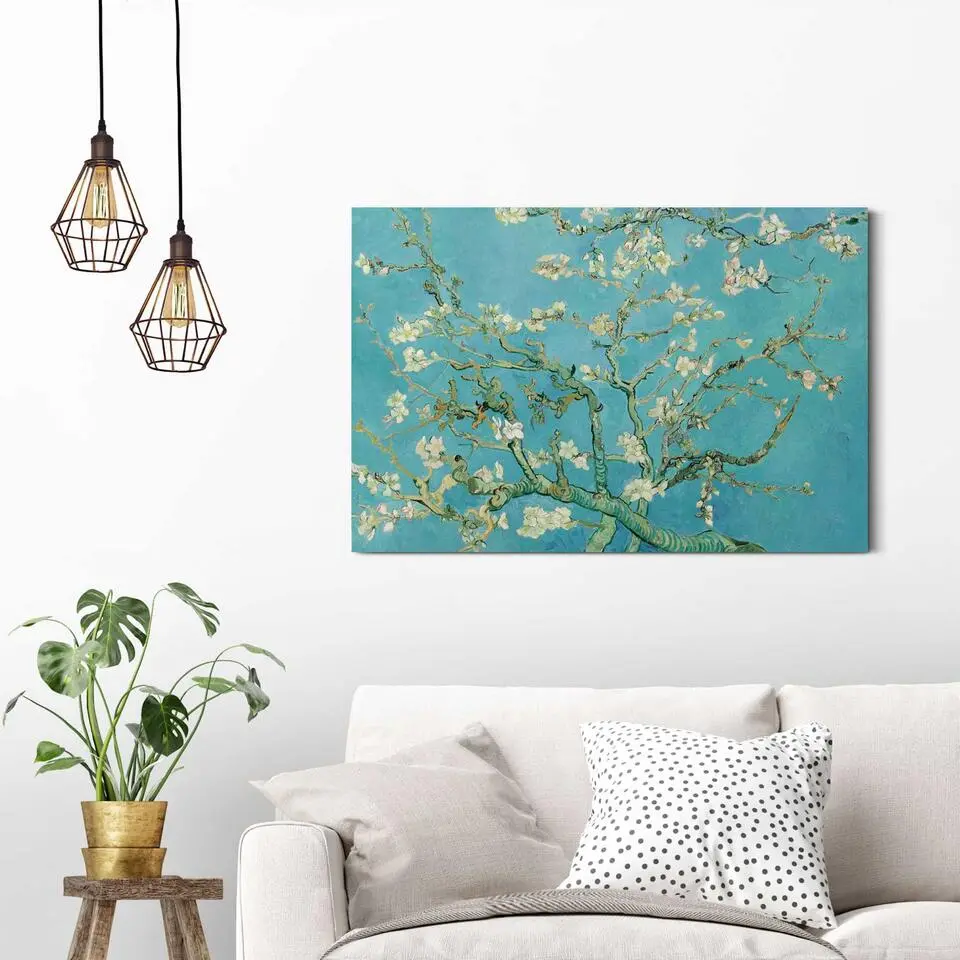Schilderij Van Gogh Amandelbloesem - 60x90cm - Blauw