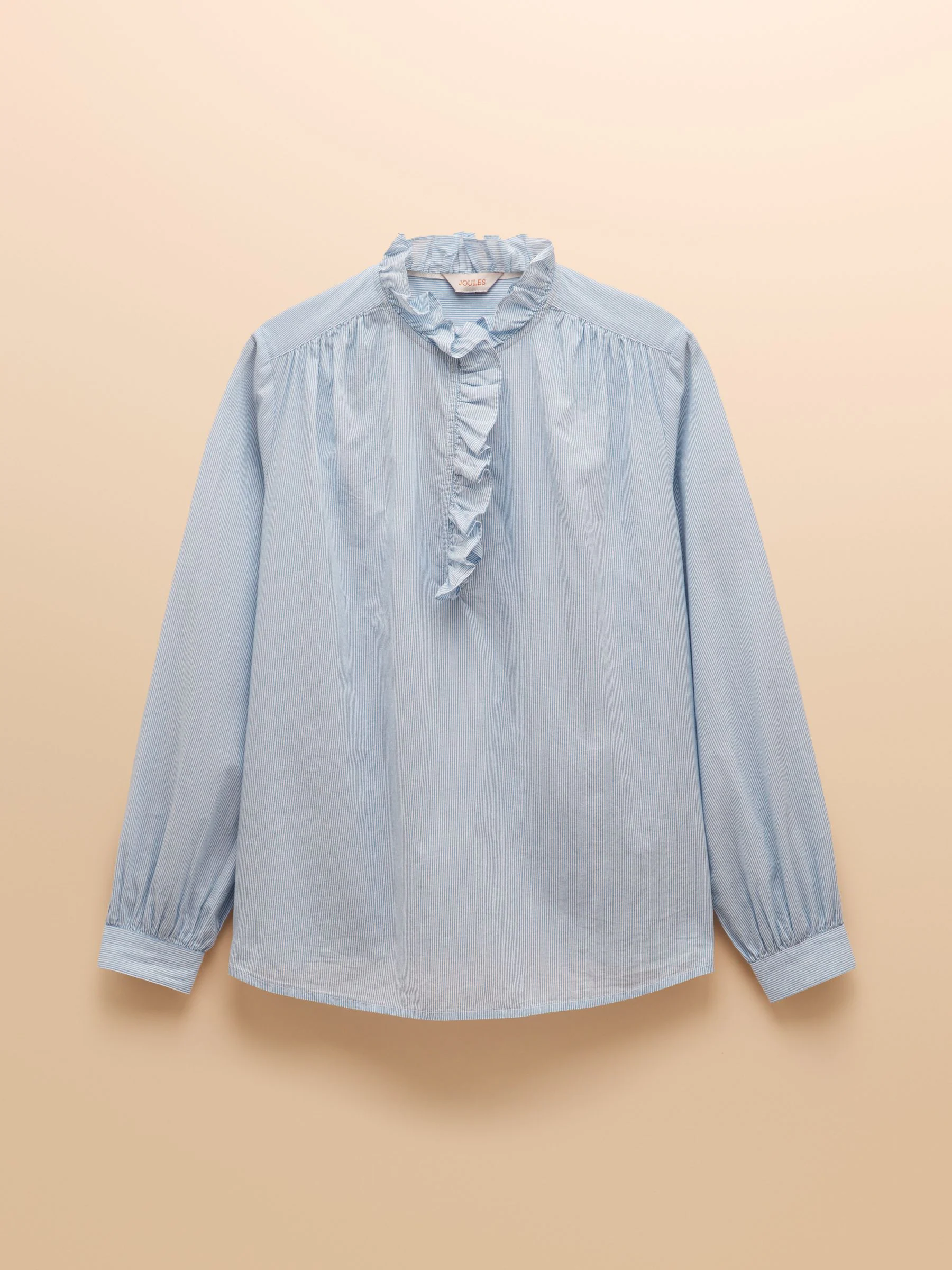 Blauw/wit - Joules Melanie blouse van katoen met ruche