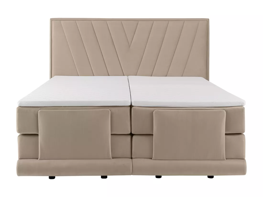 Ensemble complet boxspring tête de lit + sommiers relaxation électrique + matelas + surmatelas - 2 x 80 x 200 cm - Velours - Beige - LUMONI de YSMÉE
