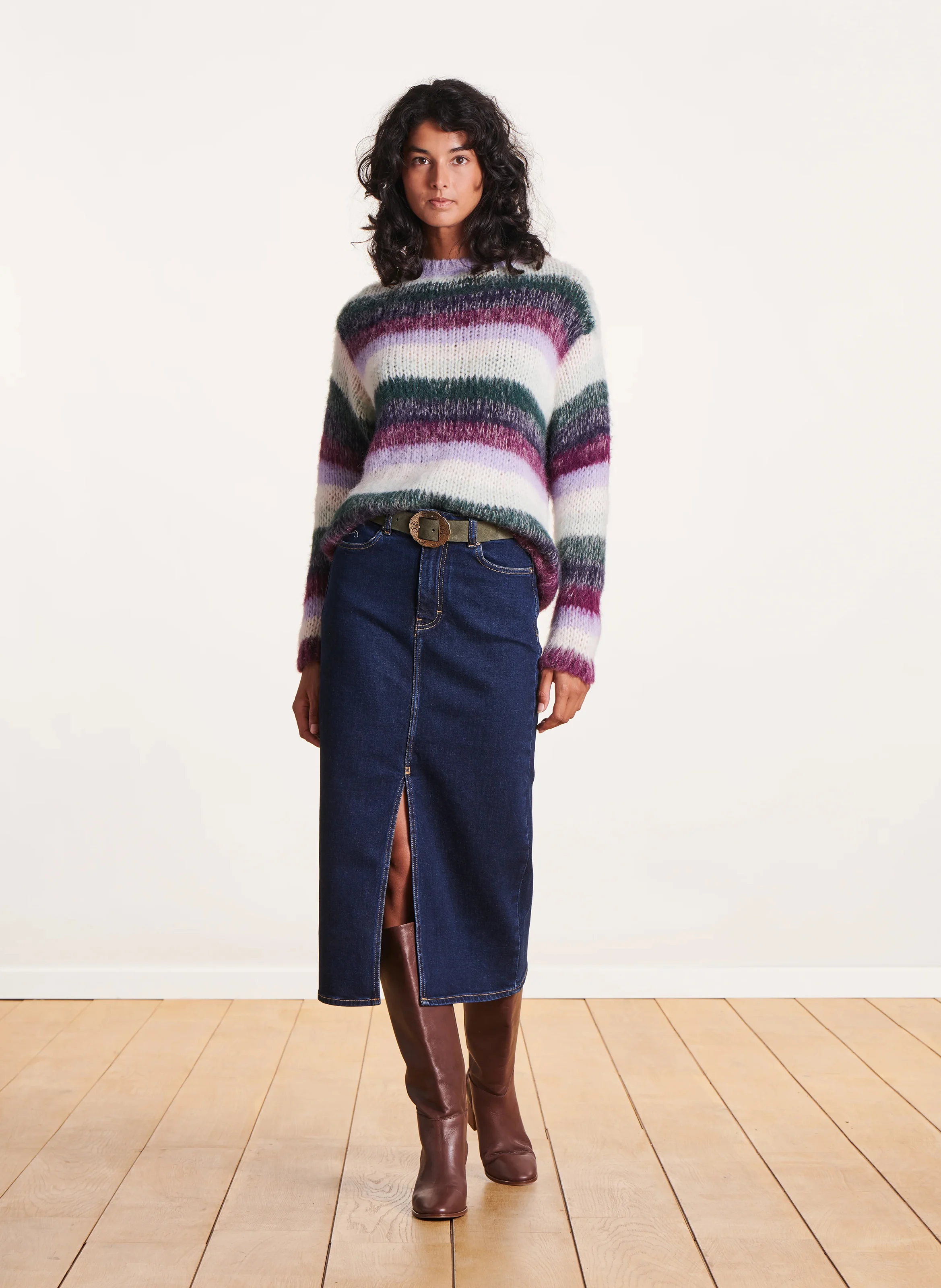 Jupe midi en coton bio mélangé | Bleu