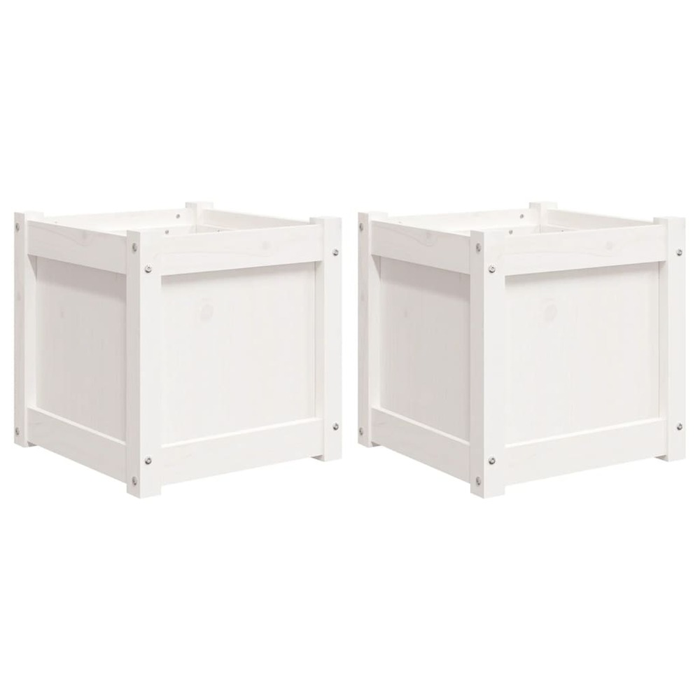 Jardinières 2 pcs blanc bois de pin massif