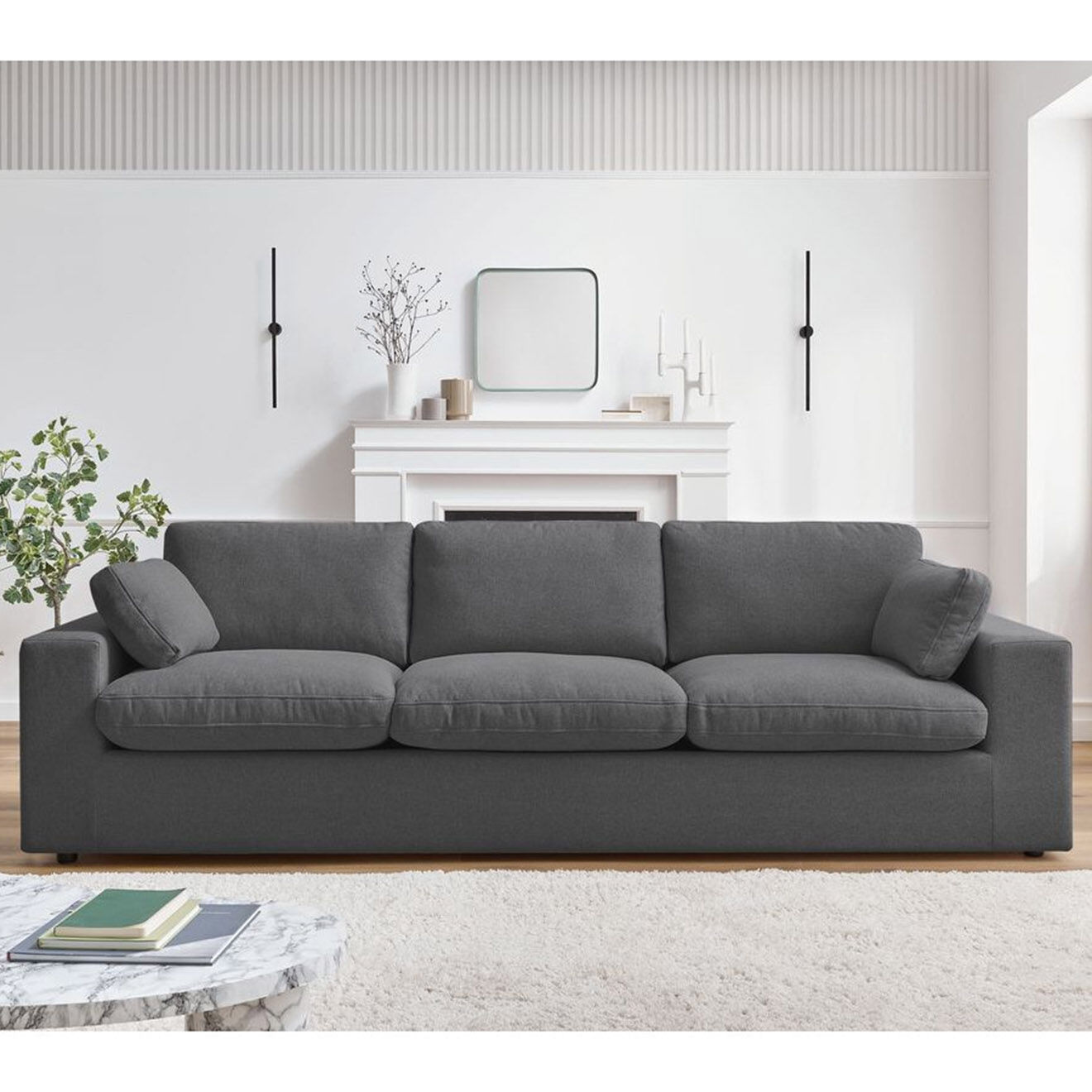 Bobochic Canapé droit fixe 3 places belair gris foncé - 250x93x80 cm