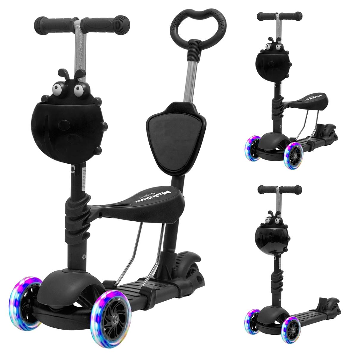 LifeGoods MultiRider kinderstep met duwstang - Black