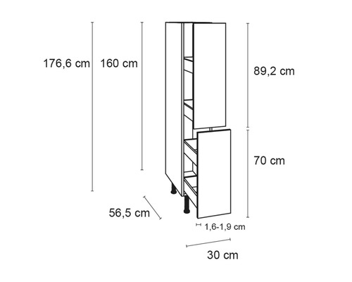 Optifit Apothekerskast Ingvar420 BxDxH 30x58,4x176,6 cm antraciet mat gedemonteerd