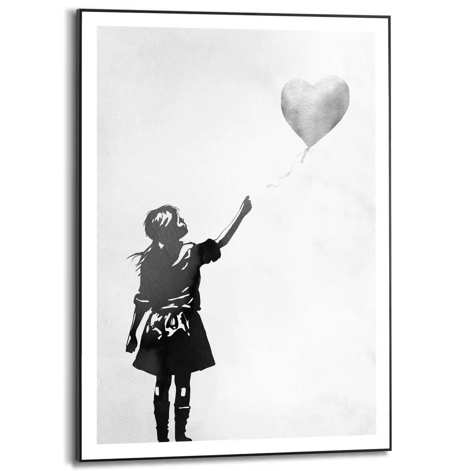 Schilderij Meisje met de ballon - 70x50cm - Zwart-Wit