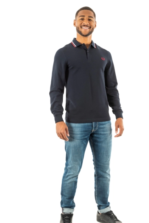 Polos manches longues fred perry m3636 t55 nvy/swht/bntred