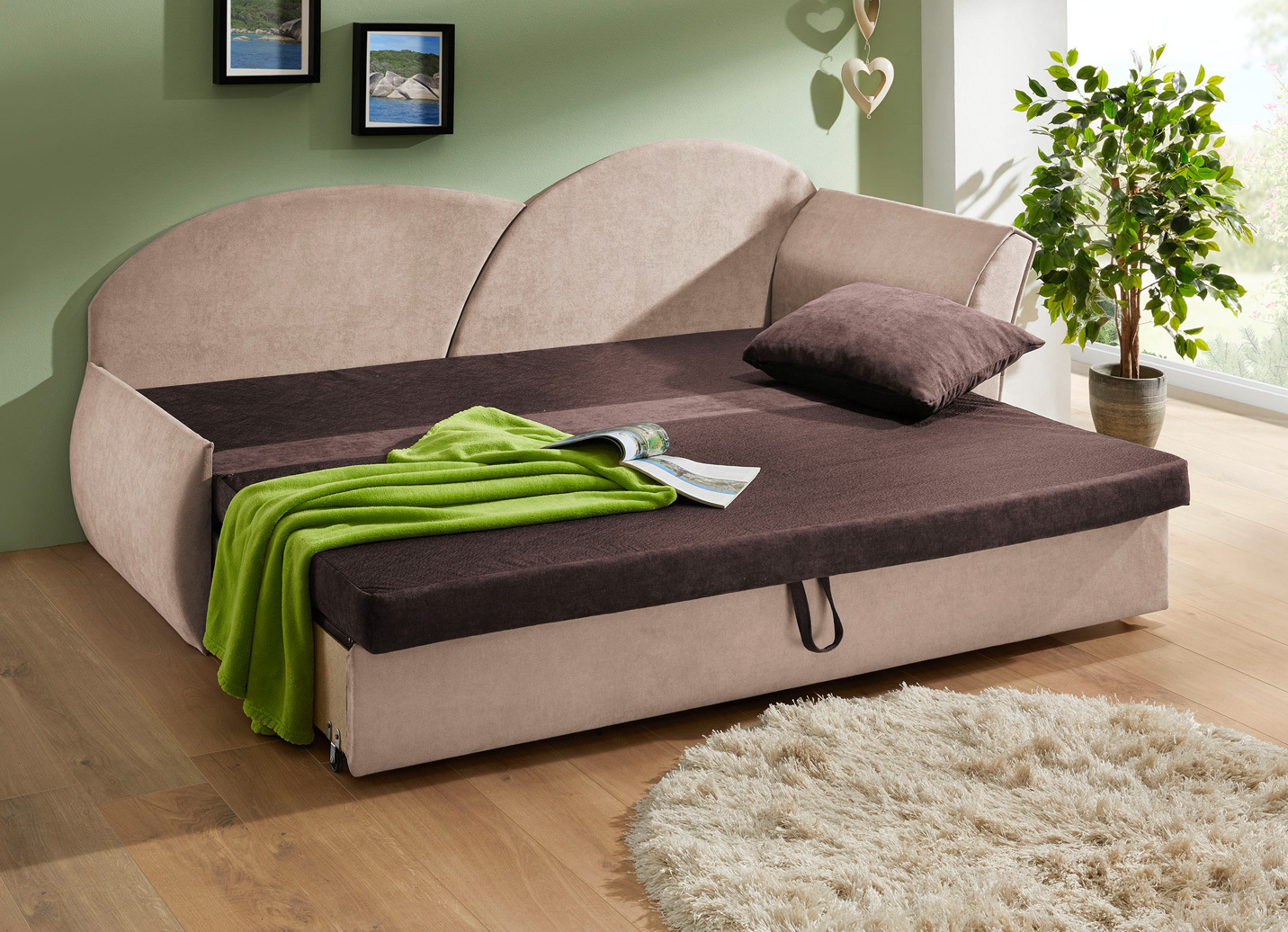 Schlafsofa mit Bettkasten und 1 Dekokissen