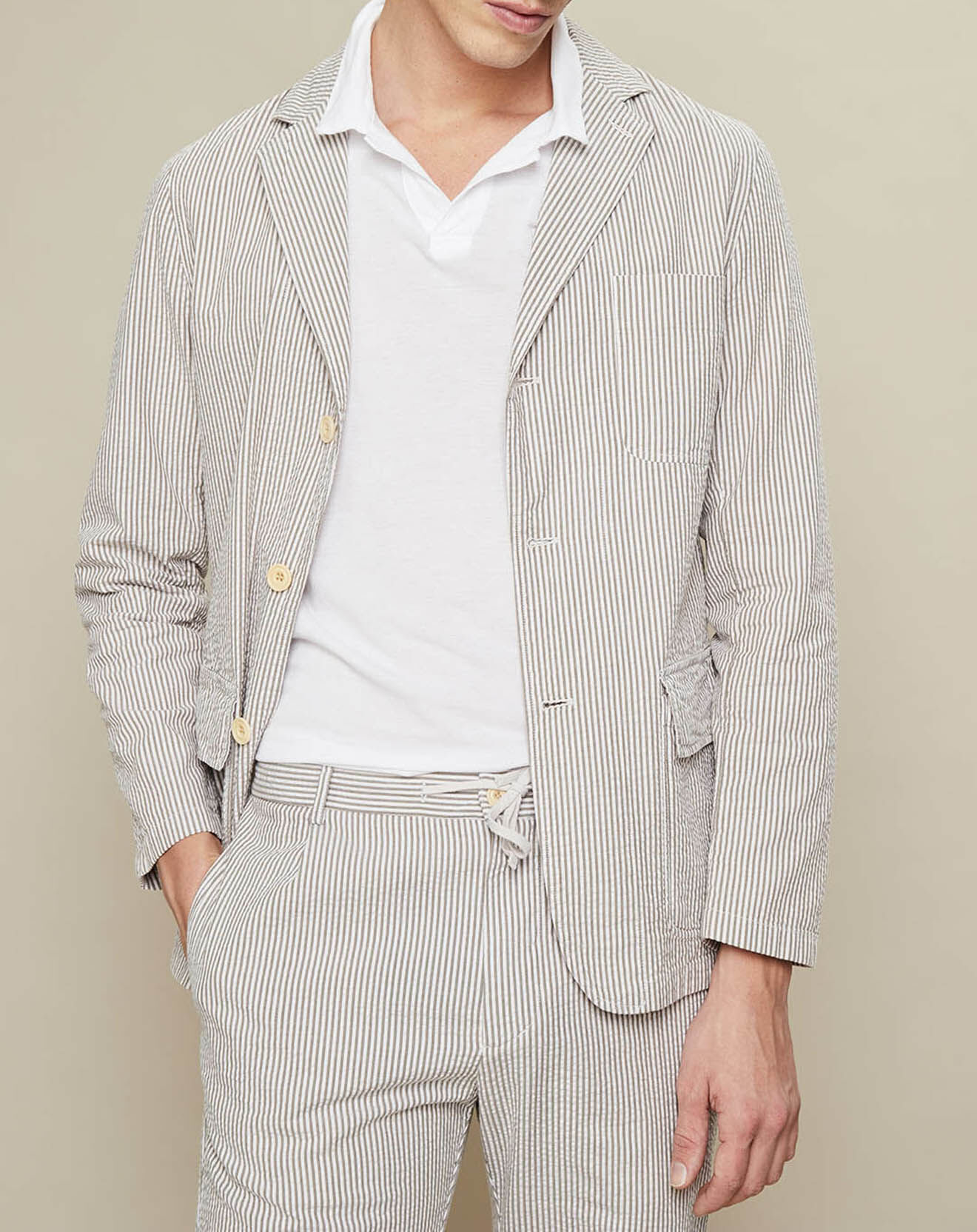 Hartford Veste fine Jag rayée beige