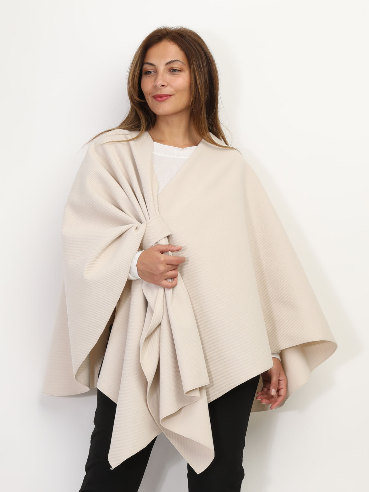 Poncho asymétrique croisé- Beige