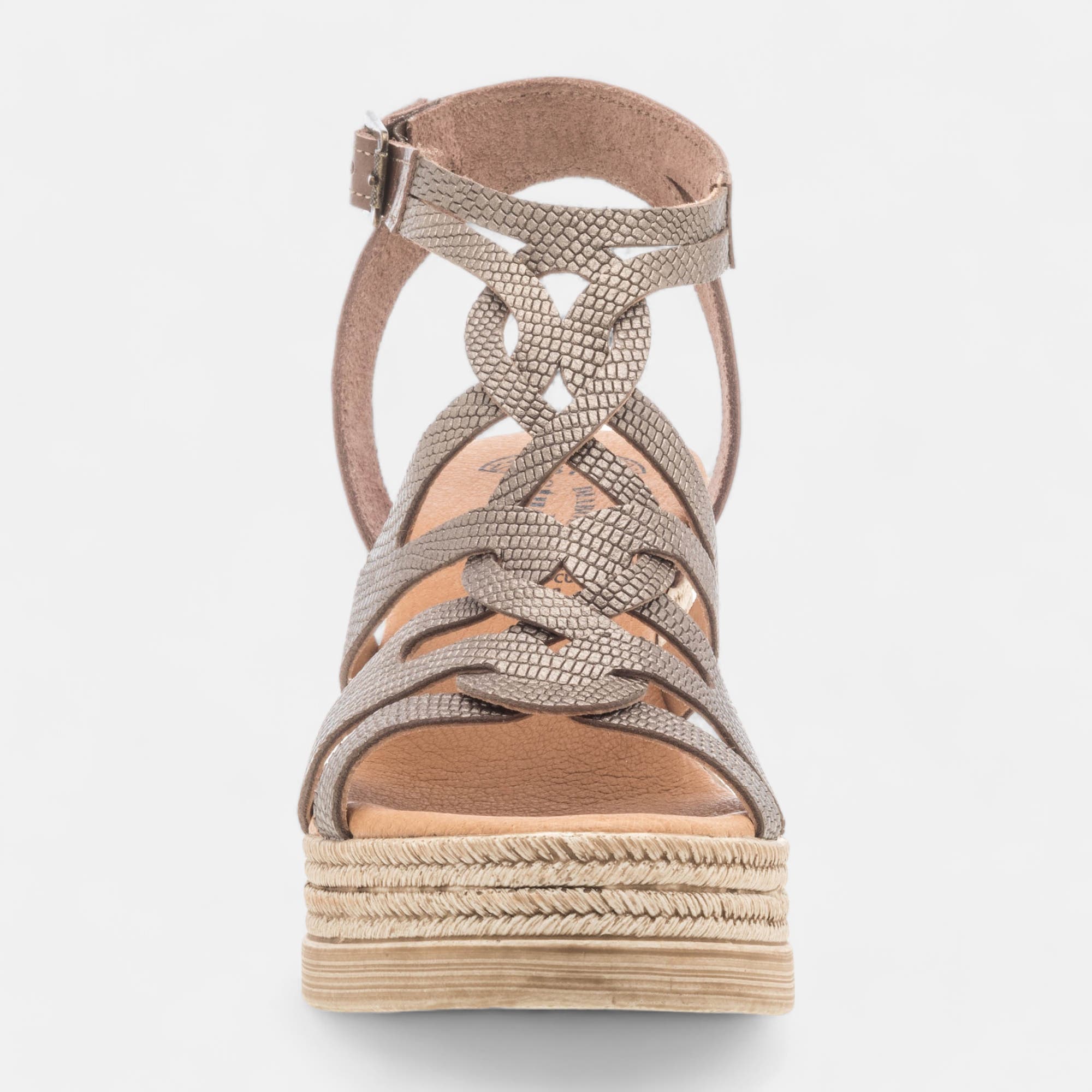 Nu-pieds à talon compensé Femme en cuir bronze