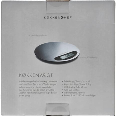 Køkkenchef digital køkkenvægt - stål (5 kg)