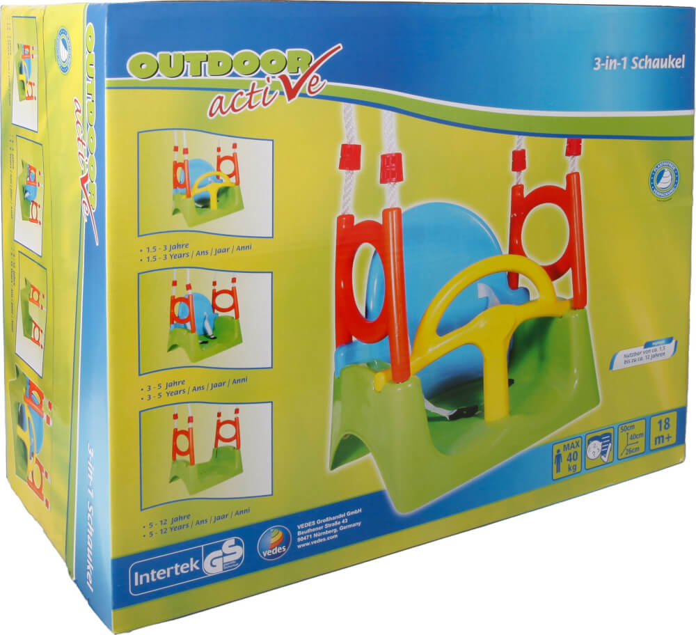 Outdoor active 3 in 1 Schaukel, Maximale Belastbarkeit 40 kg, Outdoorspielzeug, ca. 40x33x150 cm, ab 18 Monaten