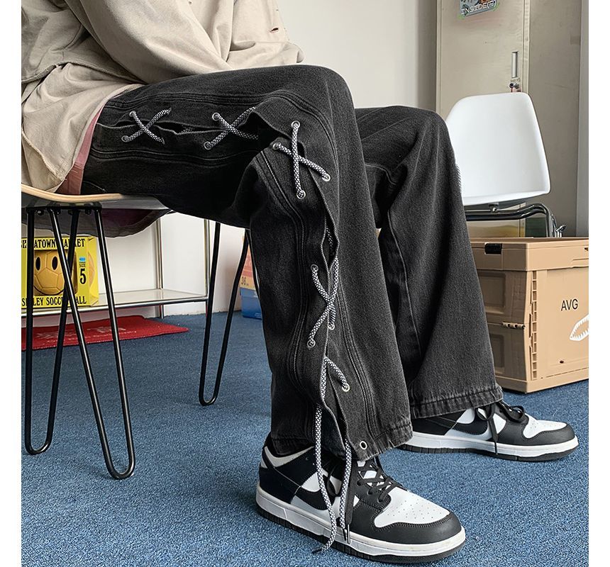 Koiyua - Rechte jeans met vetersluiting