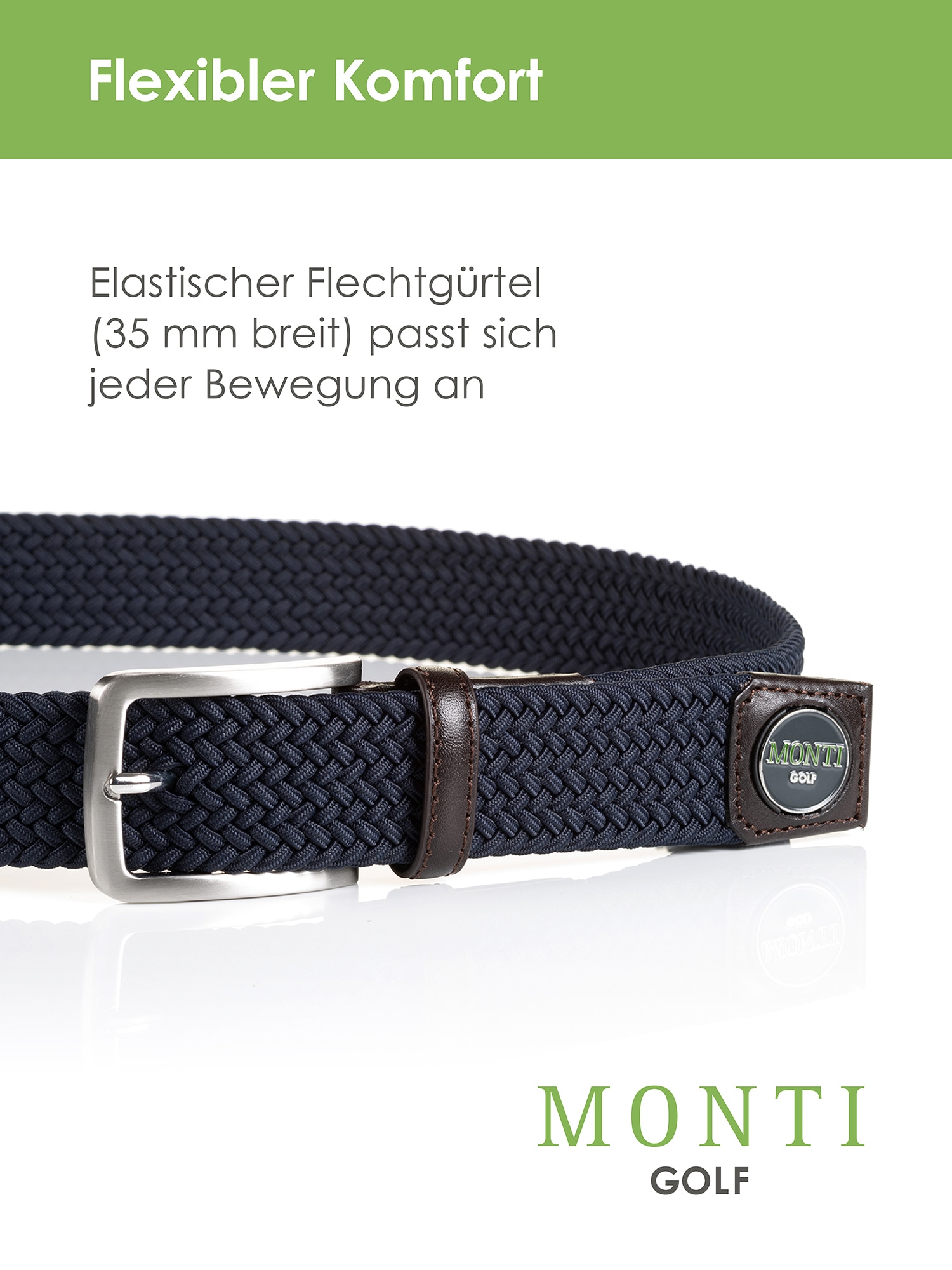 MONTI Flechtgürtel »BIRDIE« elastisch, integrierter Ballmarker magnetisch, 3,5 cm breit