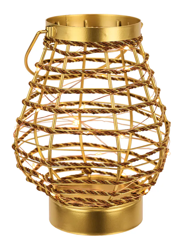 I.GE.A. Windlicht »LED-Laterne aus Metall Kordel« Windlicht Kerzenlaterne Gold Tischdeko Lichterkette