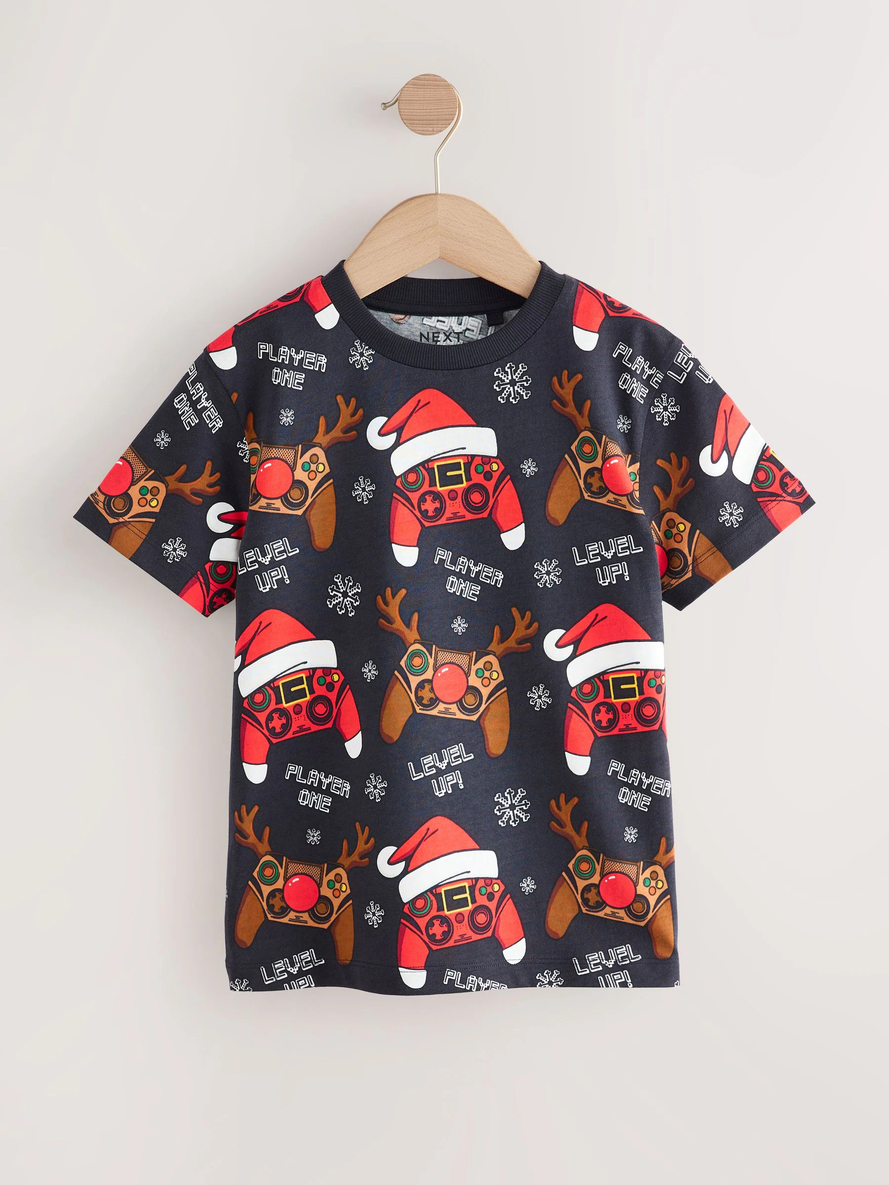 Zwart met controller - Kerst-T-shirt met korte mouwen (3-16jr)