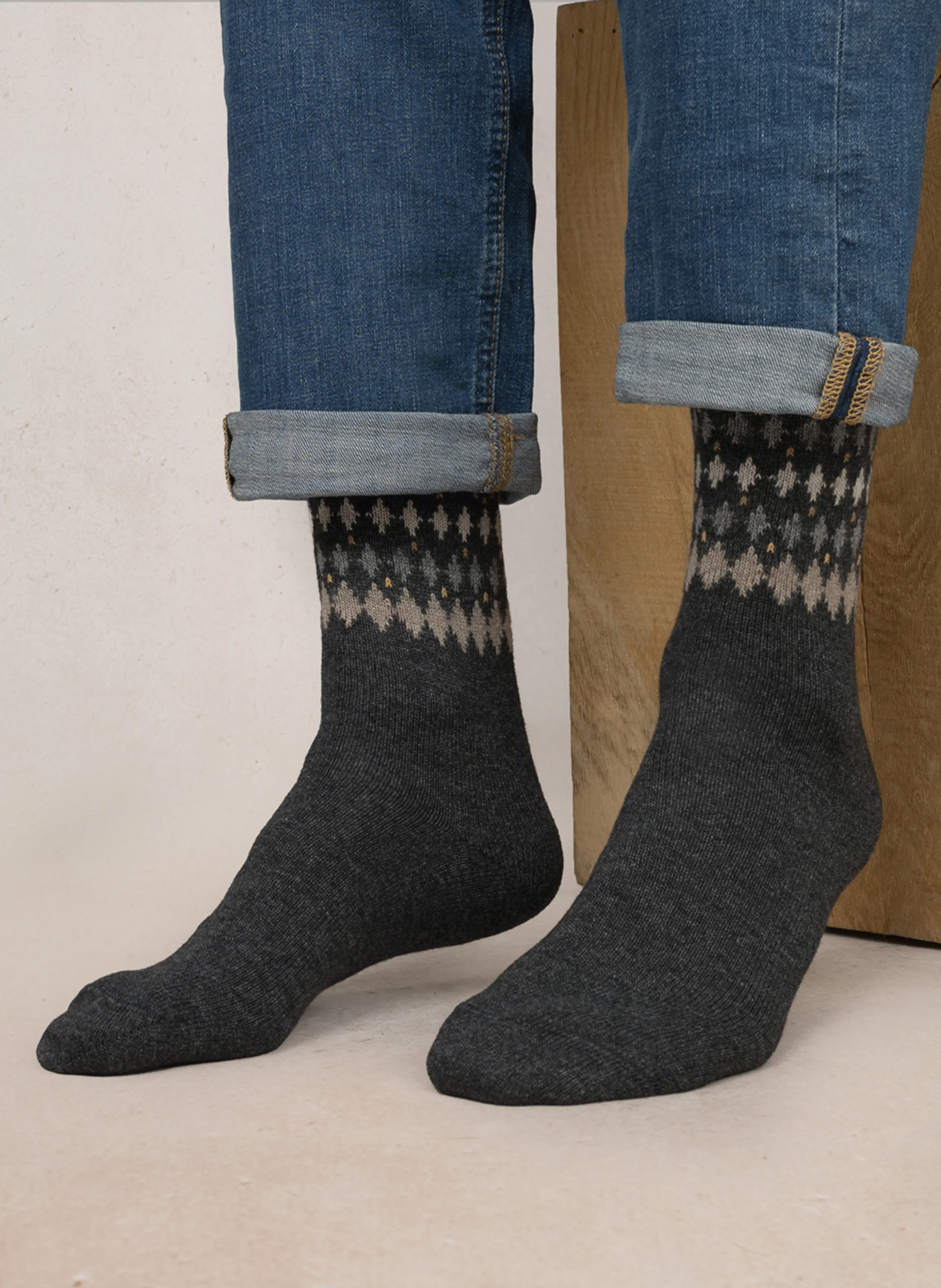 LOSANGES - Chaussettes jacquard en laine mélangée | Gris