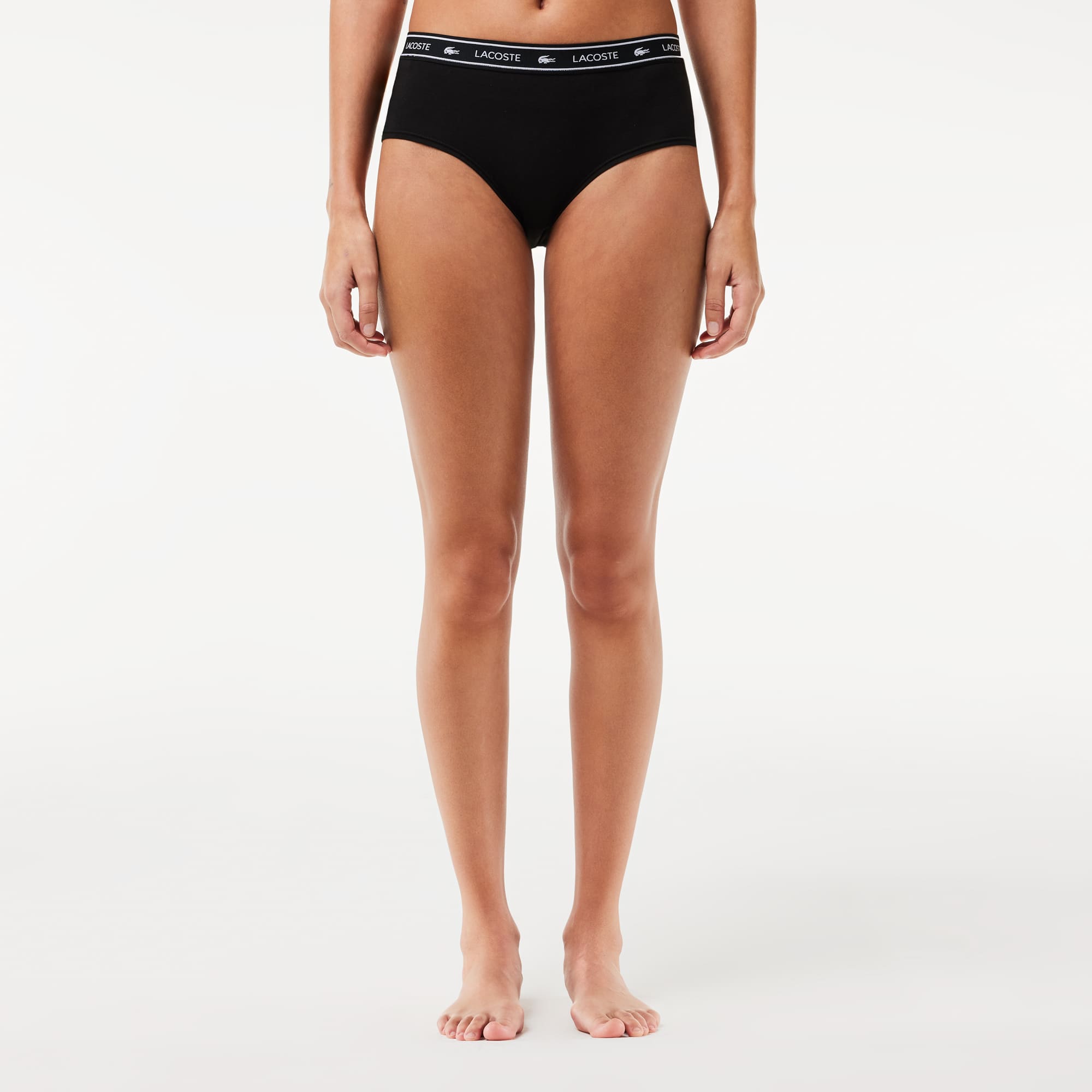 Shorty avec ceinture siglée en coton stretch Culottes & bas - Noir - Lacoste - Femme
