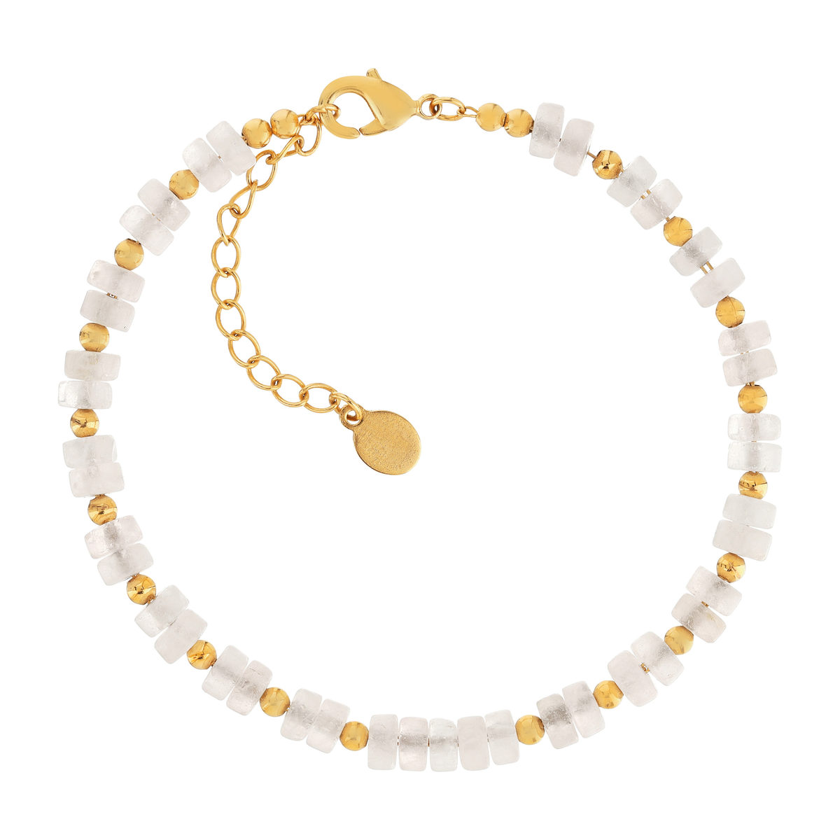 Bracelet plaqué or jaune quartz rose 19.5 cm