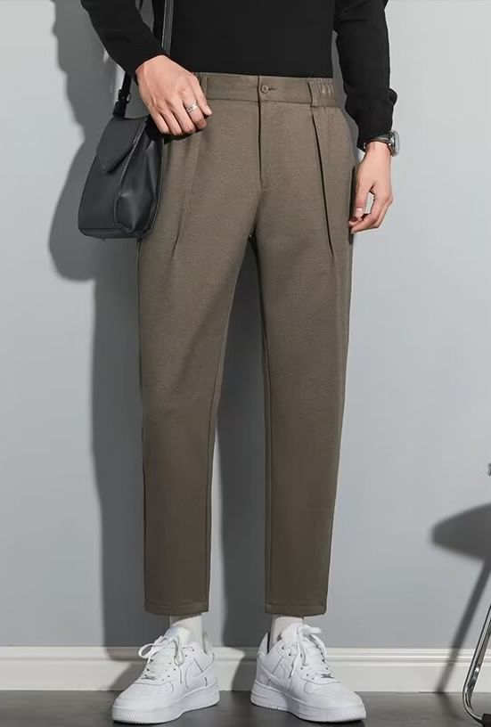 jaywoon - Mid Rise Plain Cropped Tapered Dress Pants
