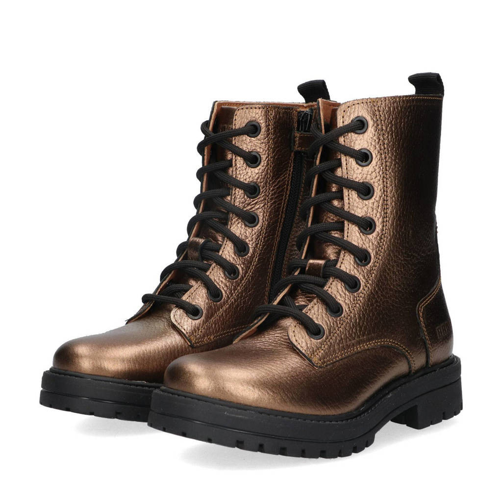 Braqeez Luna Leap leren veterboots brons