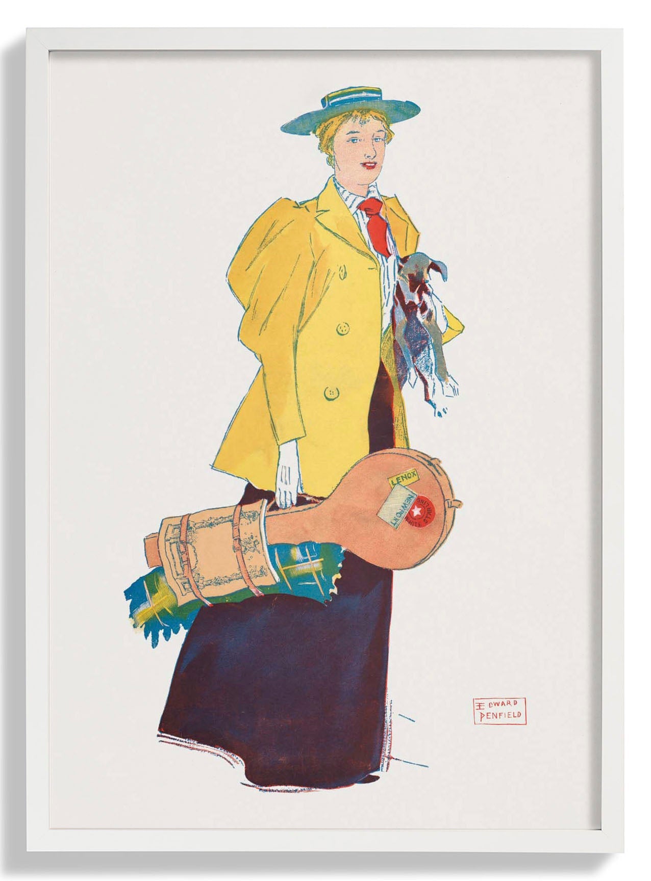 Frau hält Hund und Sachen von Edward Penfield