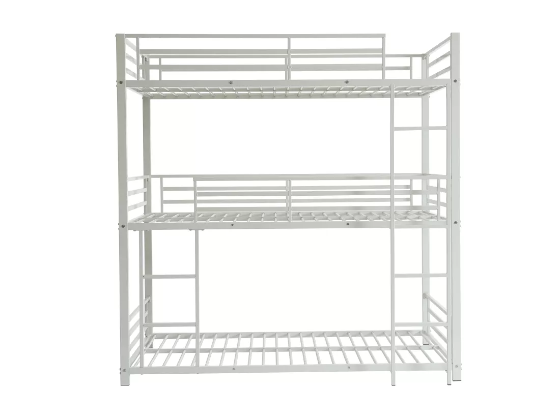 Lits superposés triple 3 x 90 x 190 cm - Métal - Blanc + Matelas - ELOUAN III