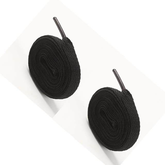 Flade polyestersnørebånd, 4 par snørebånd Sort M