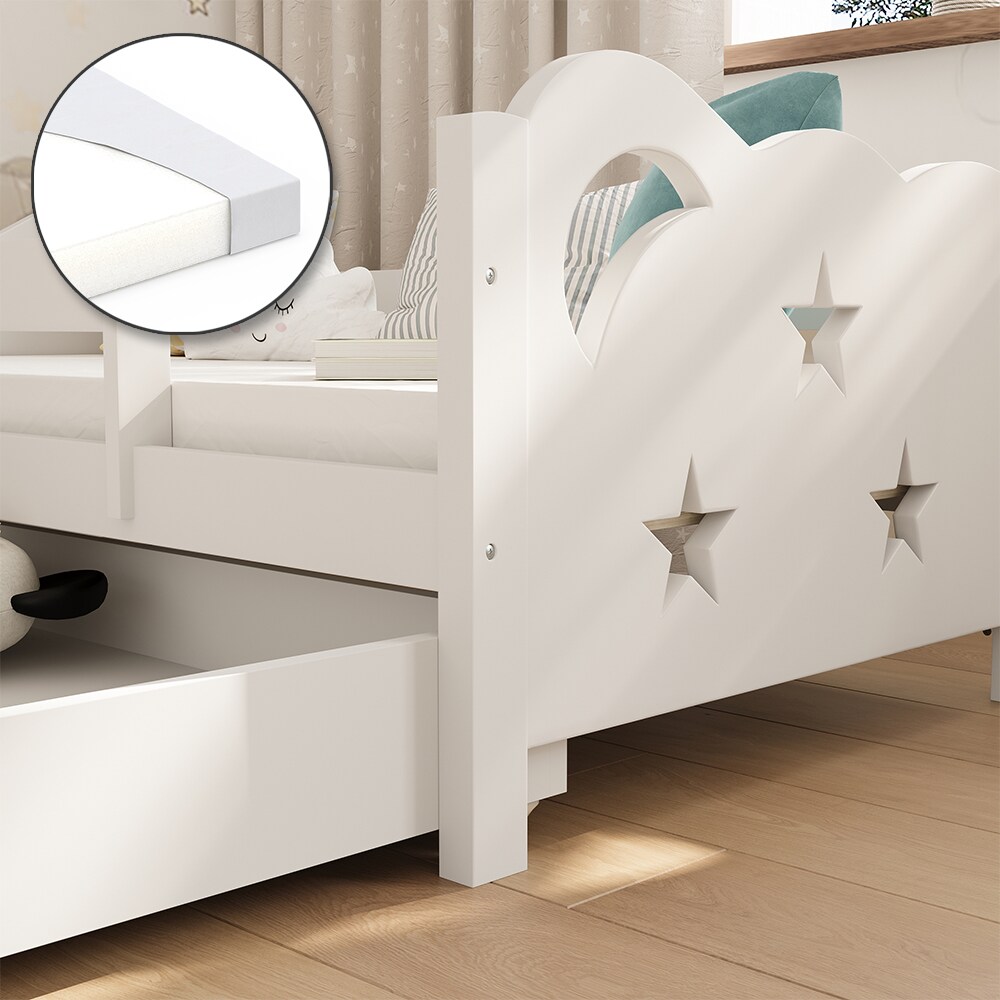 VitaliSpa Kinderbett Einzelbett Juniorbett Jessica Weiß 140x70 cm Matratze modern Kinderzimmer Bett Bettschublade Rausfallschutz