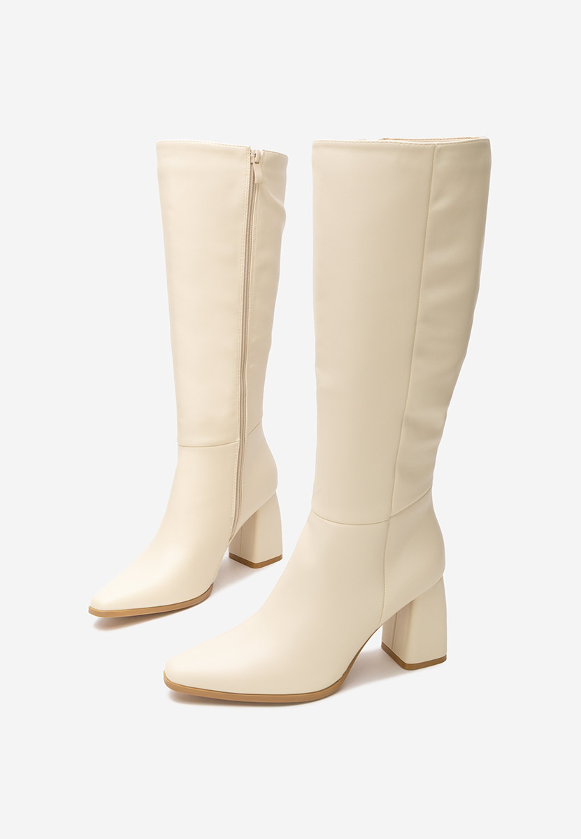 Bottes à talon carré beige Avelia