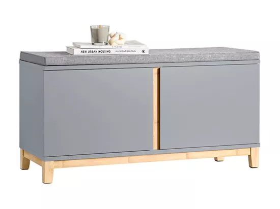 SoBuy Banc à Chaussures Banc de Rangement Meuble à Chaussures d'Entrée avec Siège Rembourré et 2 Portes, pour Couloir, Entrée, Chambre à Coucher – 90 x 34 x 47 cm, FSR117-HG