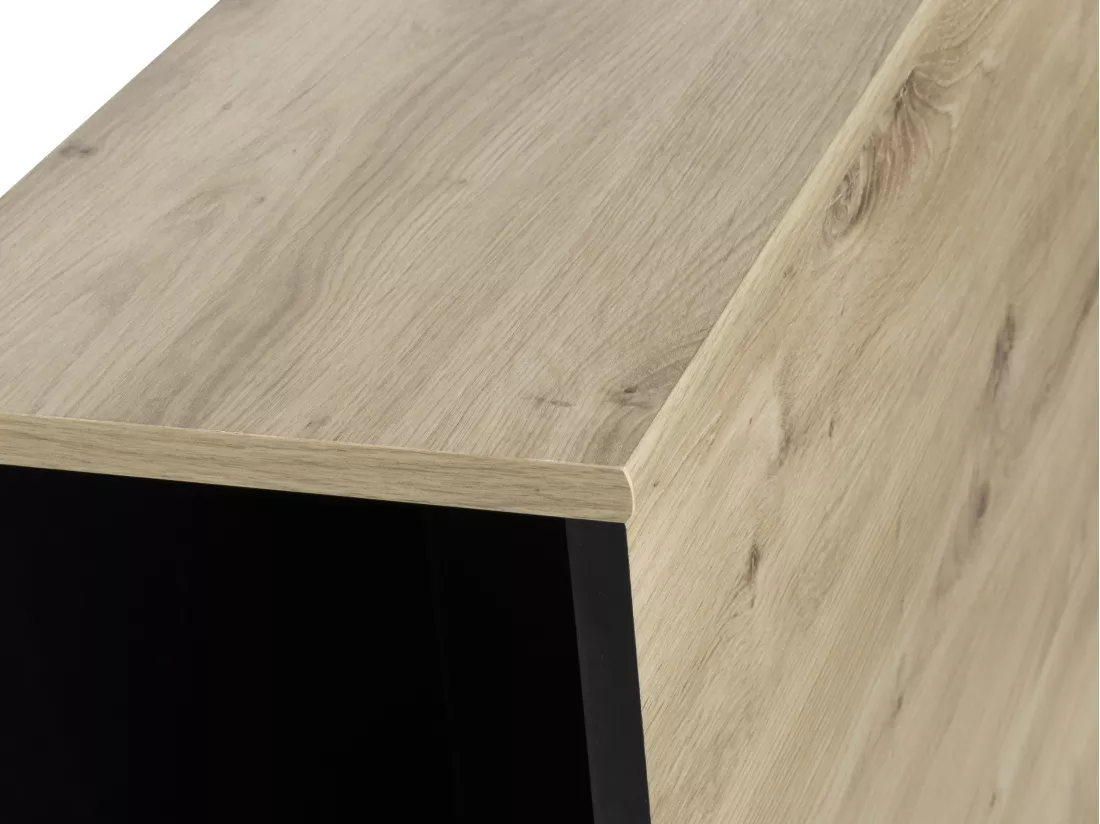 Lit 140 x 190 cm - 3 tiroirs et 6 niches - Naturel et noir - CIKETO