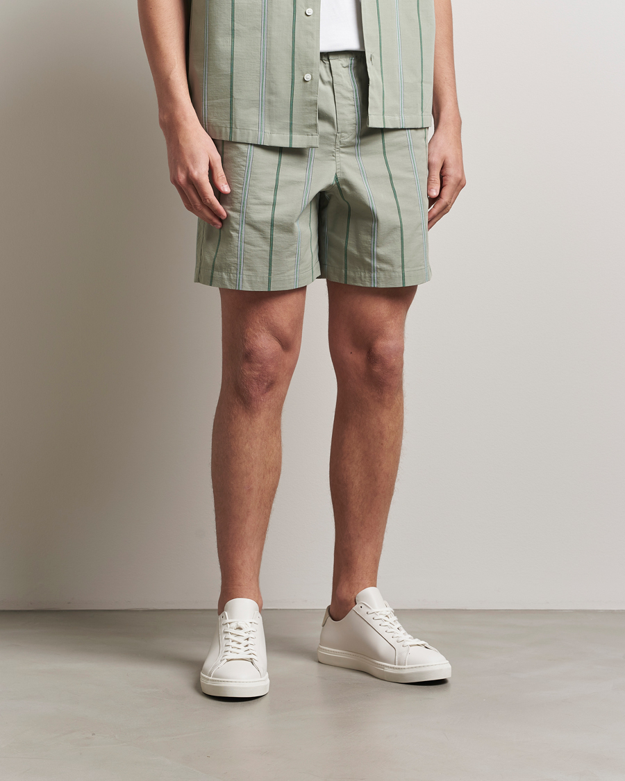 Maison Kitsuné Resort Striped Drawstring Shorts Vert De Gris