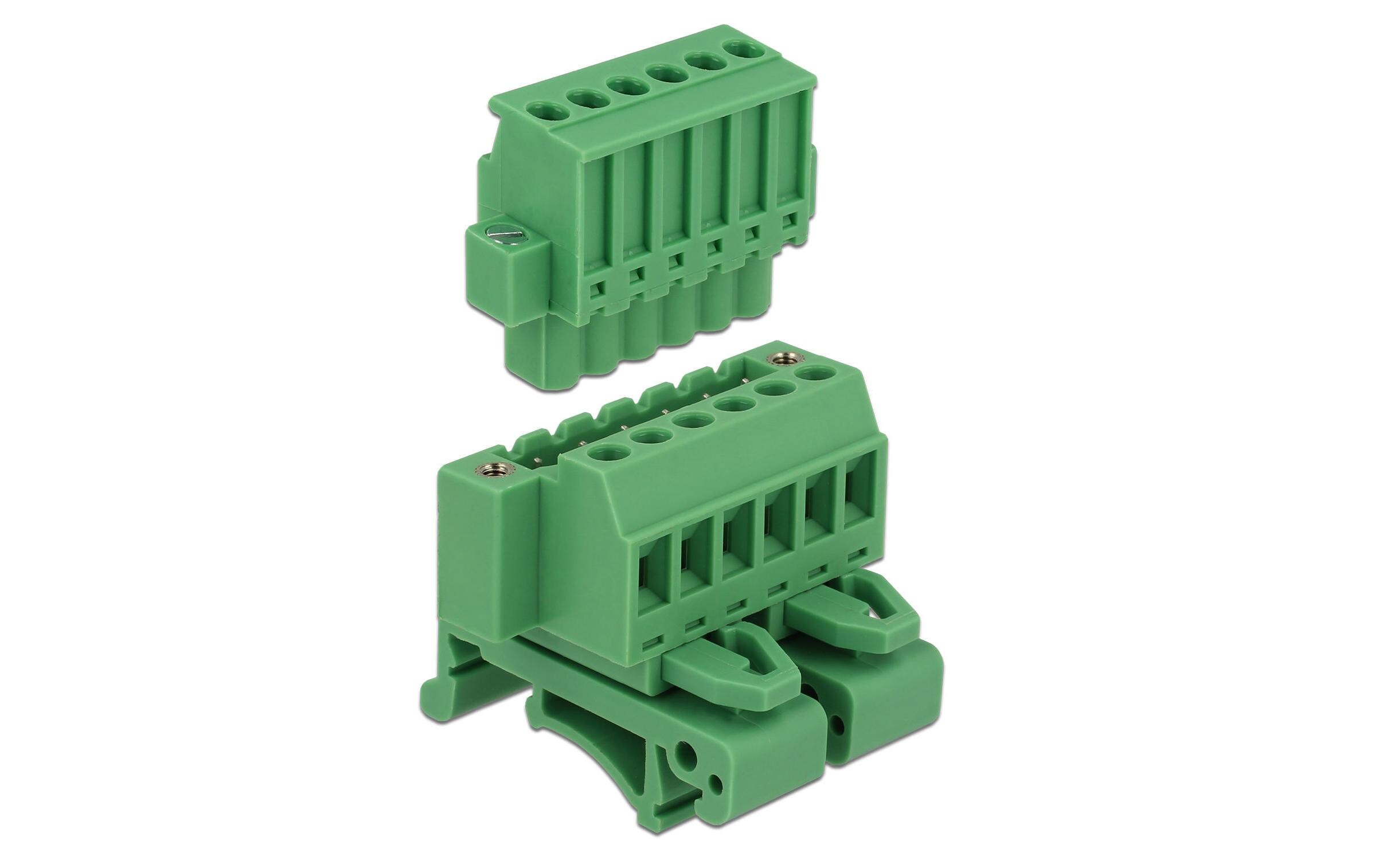 Hutschiene/DIN Rail Terminalblock 6PinDelock Terminalblock Set für Hutschienen 6 Pin mit Schraubverriegelung