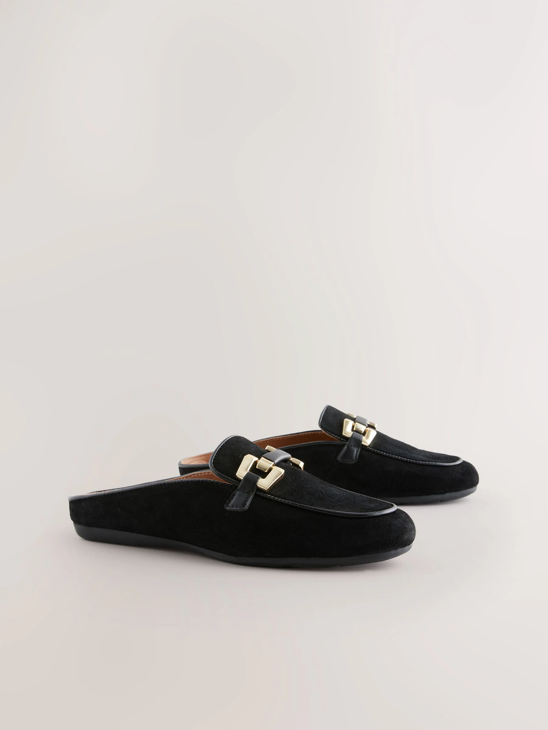 Zwart - Forever Comfort® Leather Hardware Trim Detail Loafer Mules