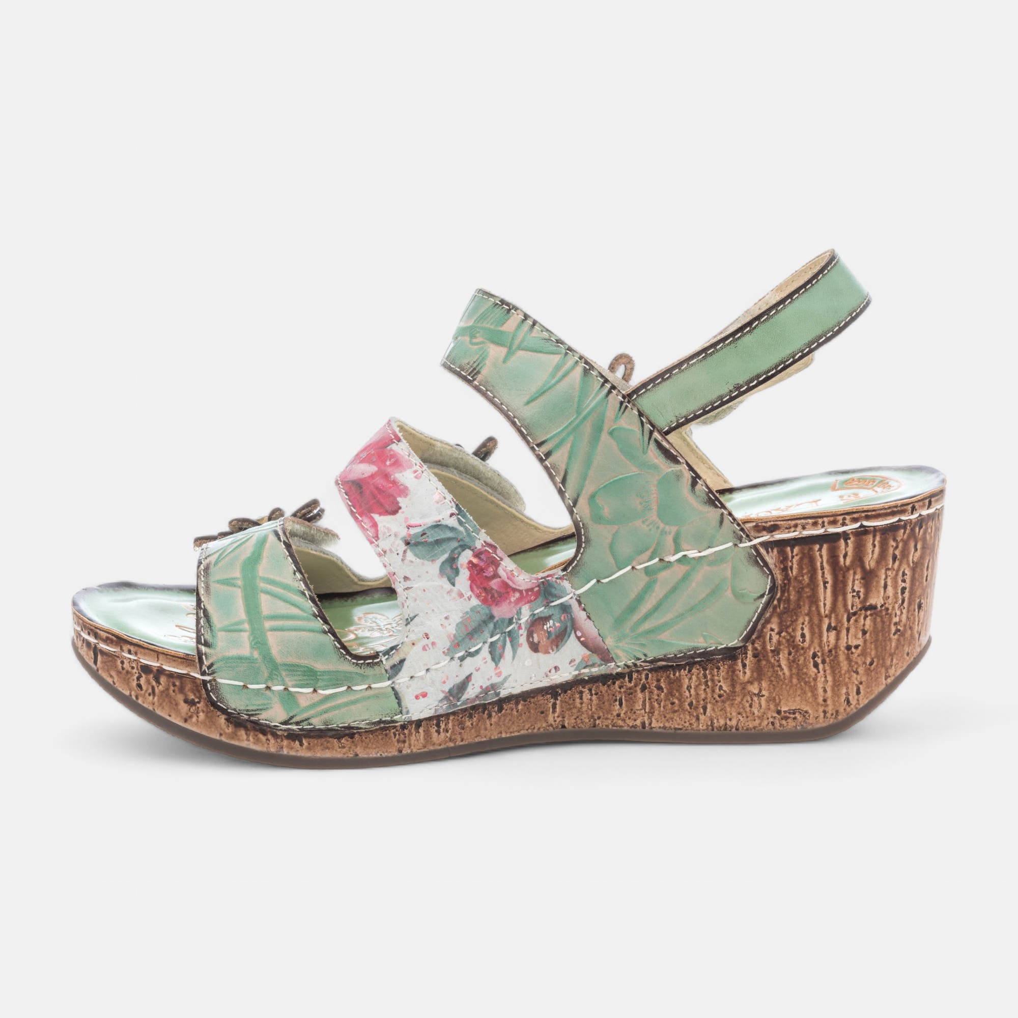 Sandales à talon compensé Femme en cuir vert