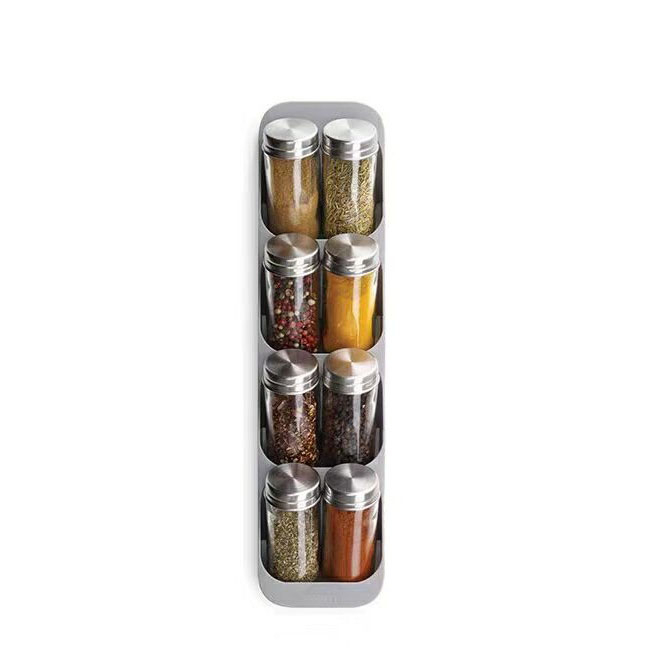 (39.5x10cm) 8-fach Gewürz Schubladeneinsatz Gewürzstreuer Kasten Küchen Organizer - Grau