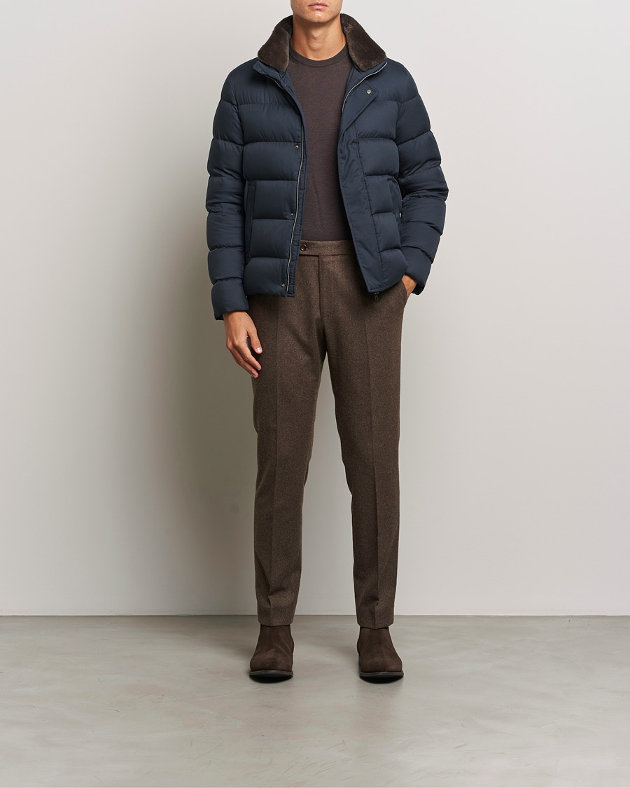 Herno Faux Fur Down Jacket Navy