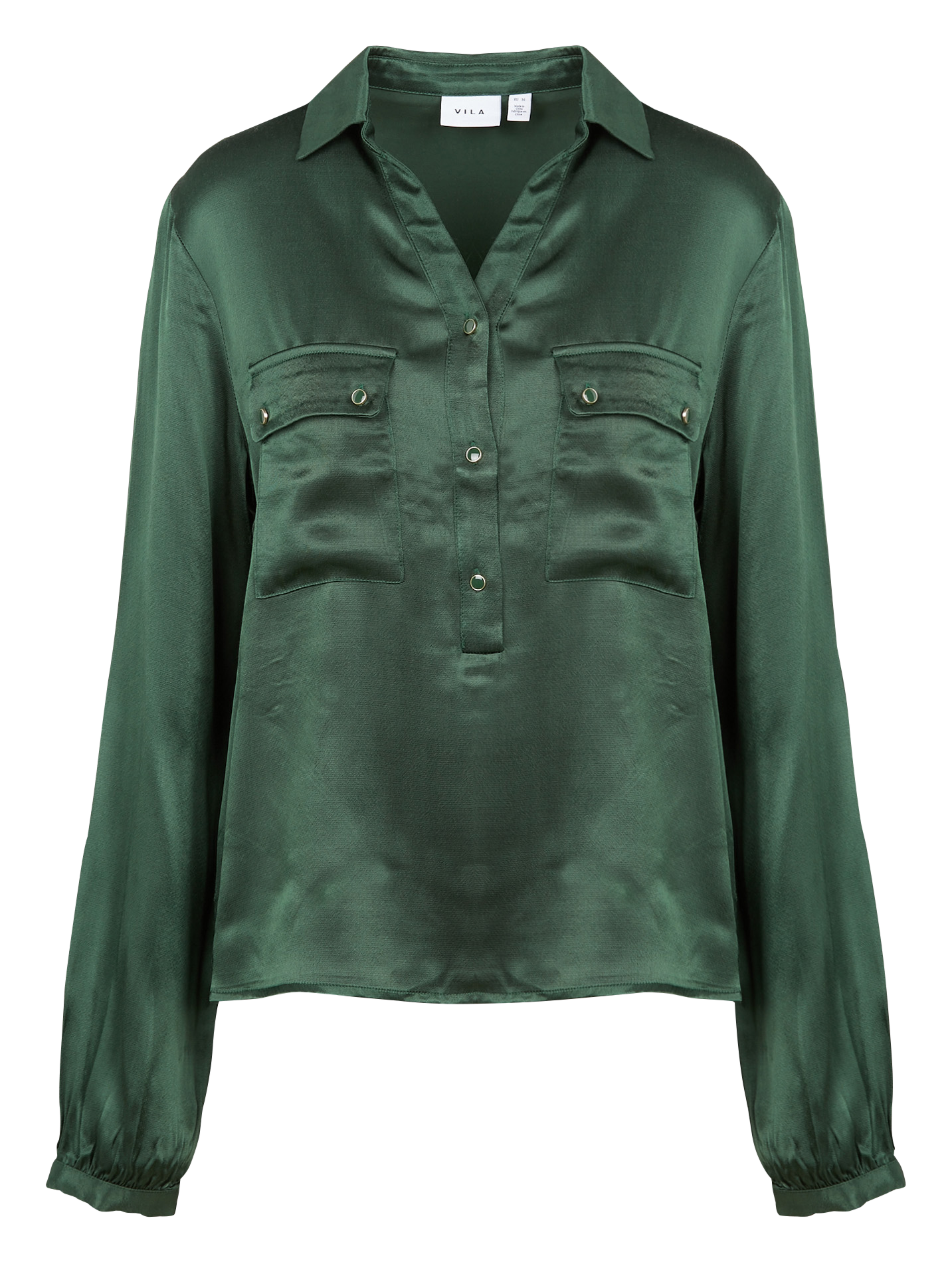 Blouse col V à revers satinée | Vert