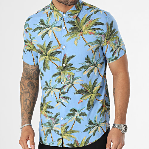 Chemise Manches Courtes Bleu Clair Floral