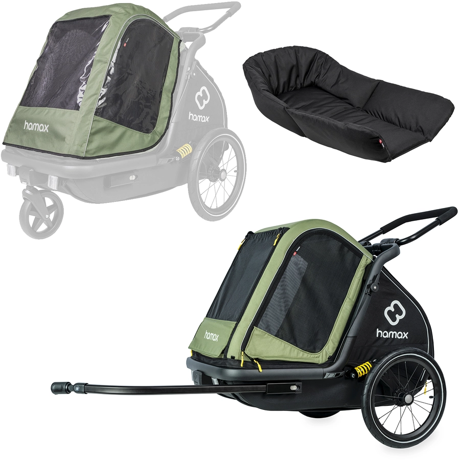 hamax Hundeanhänger mit Bett und Regenverdeck Pluto M greenblack