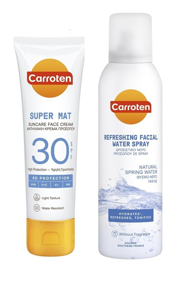 Carroten - Face Super Mat Cream SPF 30 50 ml + Carroten - Facial Water Cool Spray 150 ml - Solcreme