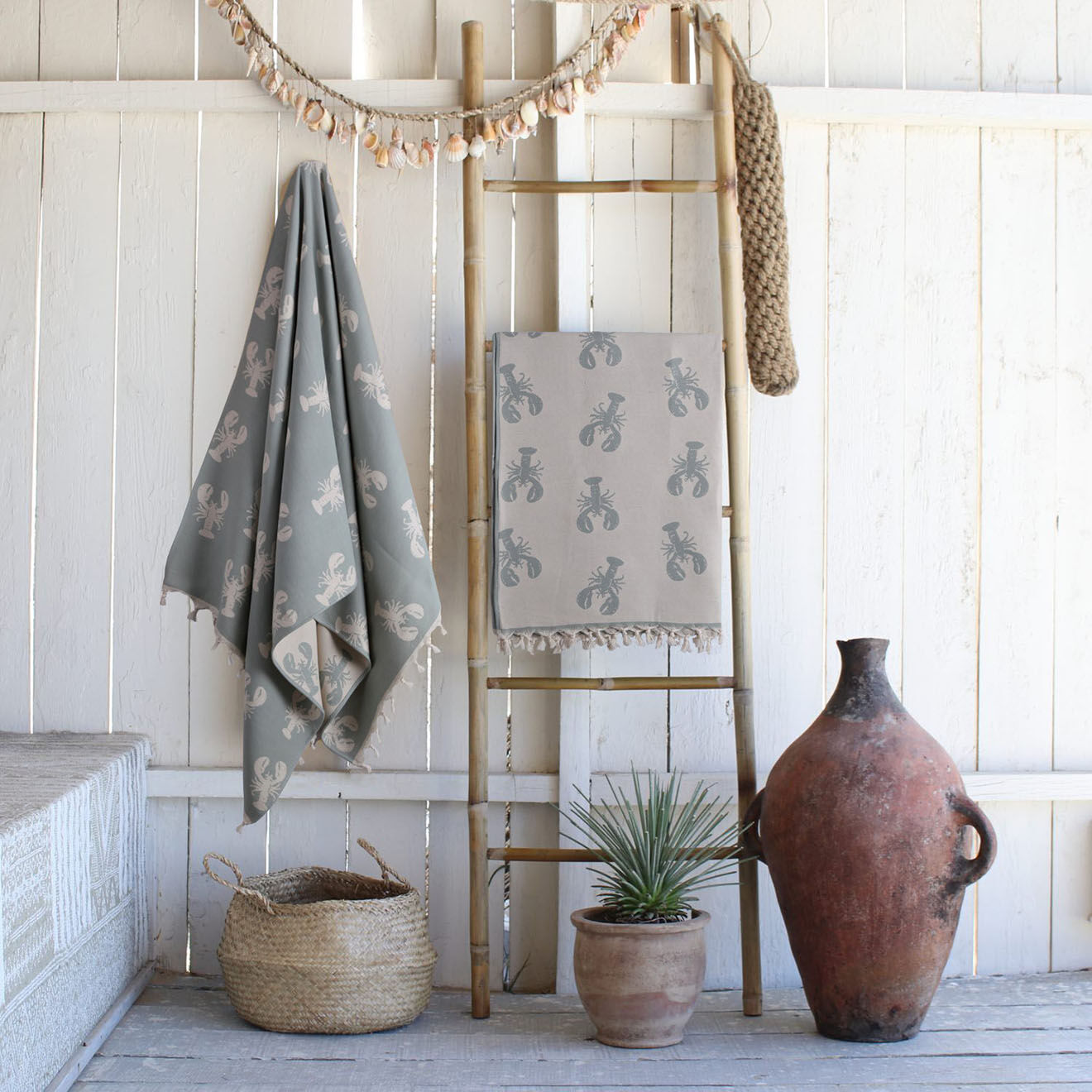 Febronie Fouta reversible Homard gris - 100x200 cm