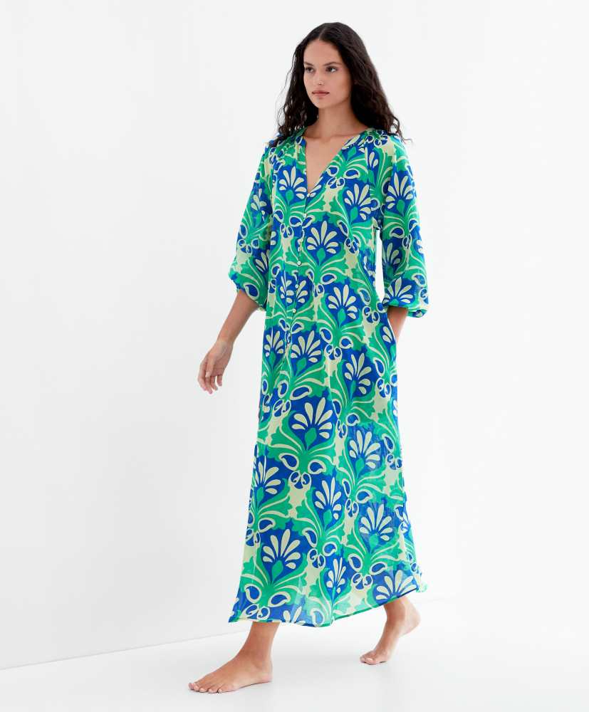 Vestido túnica de algodão estampado