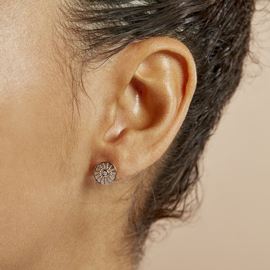 Boucles D'oreilles Puces Artea Plaqué Or Jaune Oxyde De Zirconium