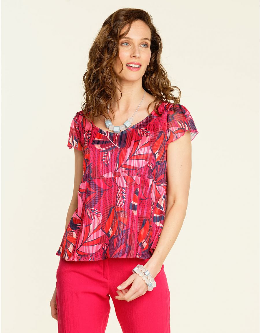 Top chic en voile rose