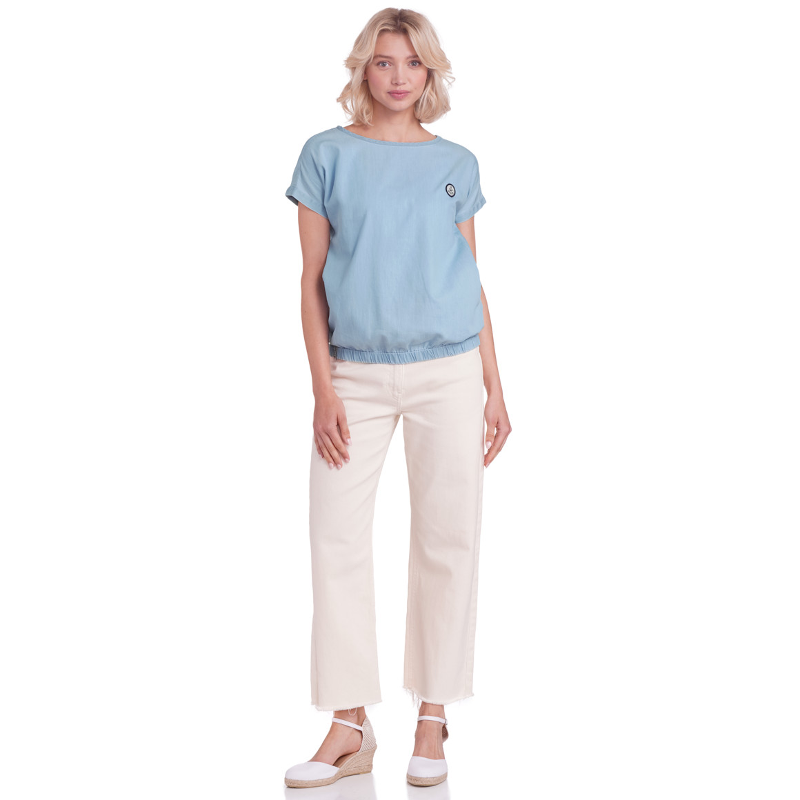 Gina Damen Bluse mit Stickerei hellblau