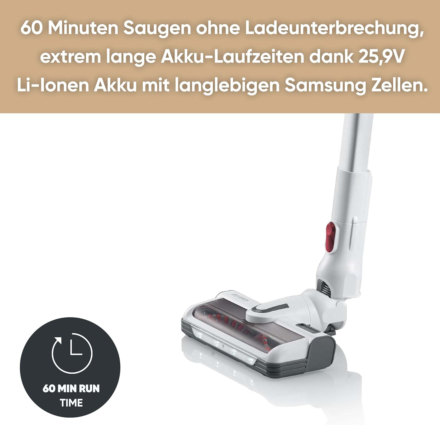 SEVERIN Akku Staubsauger kabellos 60 Min Laufzeit, 2-in-1 Staubsauger für Tierhaare, ultraleicht & beutellos für Teppich, Hartböden & Auto, mit passendem Zubehör, 400 W, weiß, HV 7166